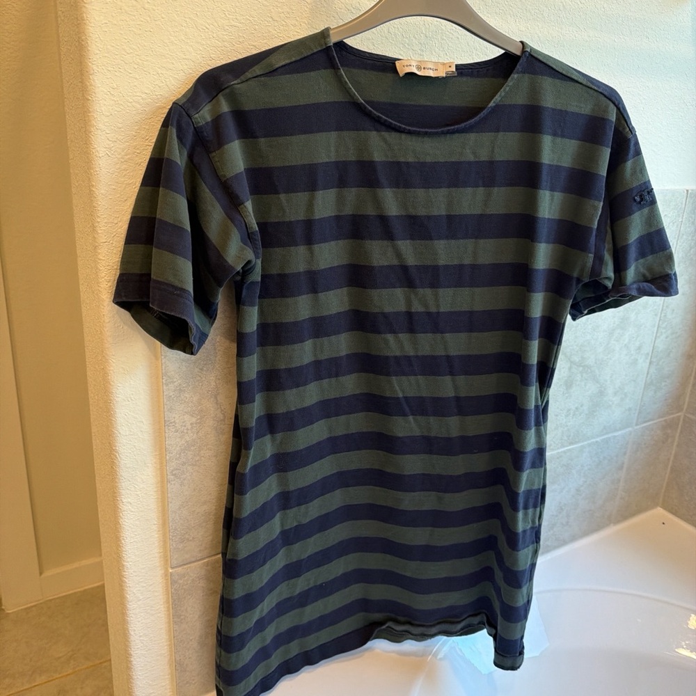Tory Burch Striped Navy and Green Shirt dress